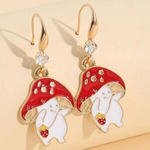 Happy Mushroom Gold Plated Enamel Dangle Earrings